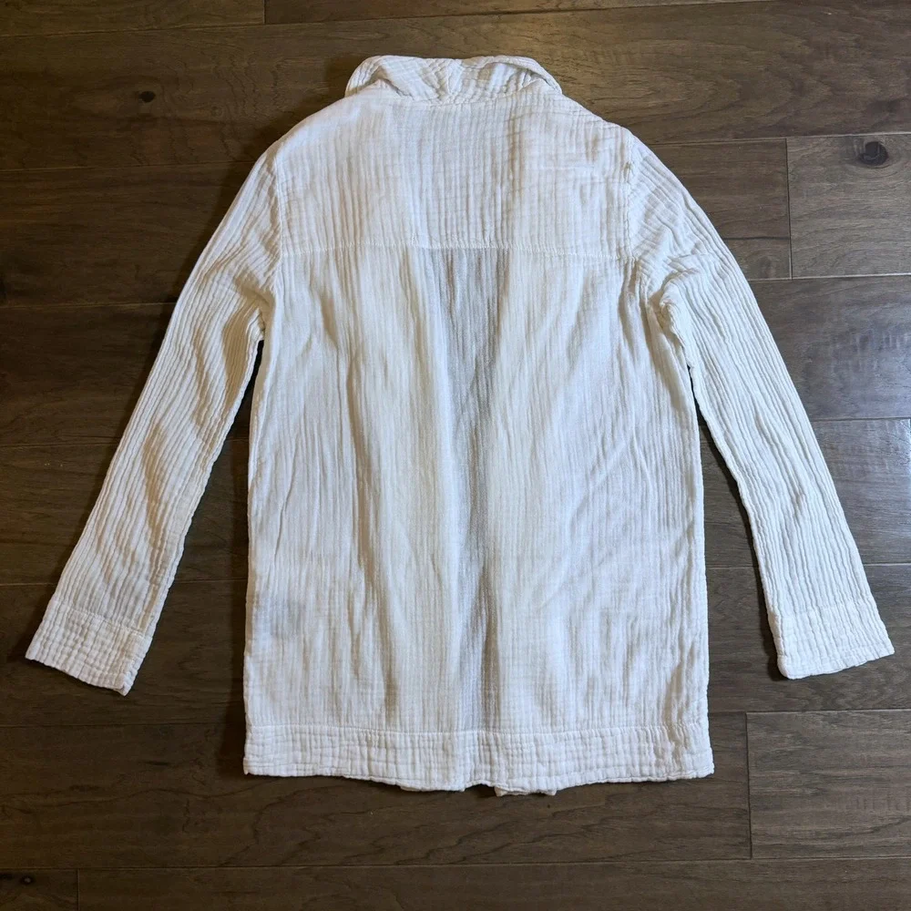 Raquel Allegra White Cotton Gauze Open Front Cardigan Jacket Blazer‎ Size 2 USA - Picture 3 of 6